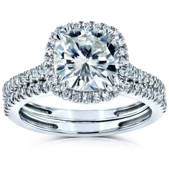 Kobelli Cushion Brilliant Moissanite Halo Bridal Wedding Rings Set 2 3/8 CTW 14k White Gold, 6
