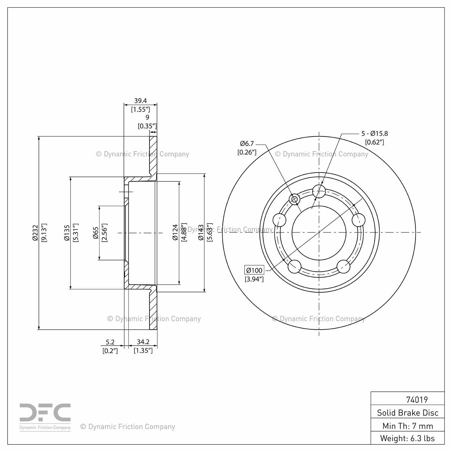 Rear Dynamic Friction Company Disc Brake Rotor 600-74019 (1)
