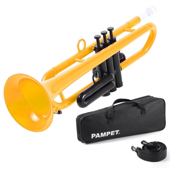 PAMPET Juego de trompeta para estudiantes de trompeta en Sib de plástico profesional para estudiantes principiantes con boquilla 7C y boquilla 3C Instrumento de trompeta en Sib Amarillo