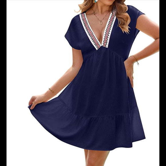 Traje de Baño para Mujer, Vestido para Vacaciones, Trajes de Baño de Crucero, Trajes de Baño Midi, Traje de Baño Azul Marino L