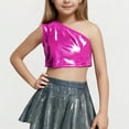 thumbnail image 2 of Diufon Girls Sparkly Tank Crop Tops Sleeveless Single Shoulder Glitter Party Tops Performance Dance Vests for Teen, 2 of 4