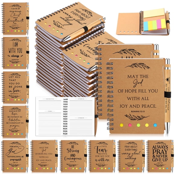 Spakon 30 Set Christian Gifts Bulk Church Gifts Religious Notebook Spiral Bible Verse Bamboo Pens Mini Bible Study Journal for Sunday School Employee