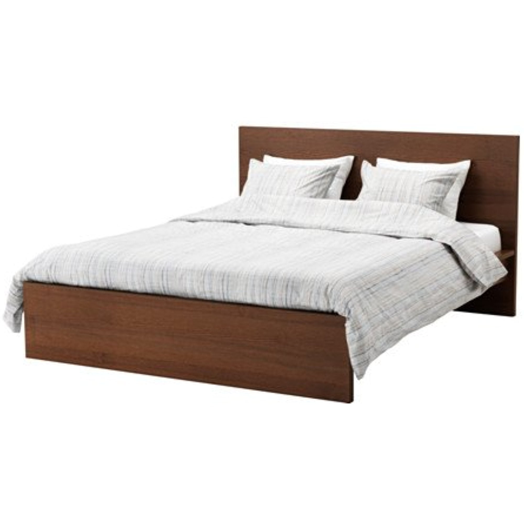 Ikea Queen Size Bed frame, high, brown stained ash veneer, Leirsund