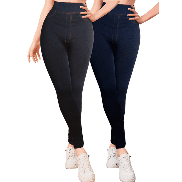 SET DE LEGGING GRUESO DE MUJER AZUL Y NEGRO DISEÑO MEZCLILLA