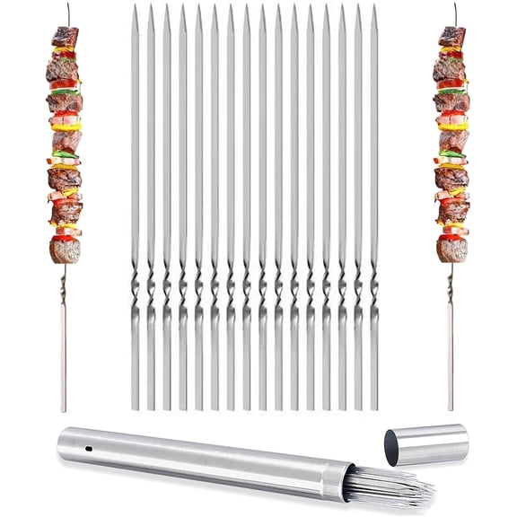 Pedoxline 13.2 inch Stainless Steel BBQ Skewers 20PCS, Reusable Grilling Skewer Sticks with Portable Tube Case for Outdoor Cooking & Barbecue Party