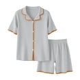 thumbnail image 7 of MGDXOX Women's Button Down Pajama Set Short Sleeve Top Shorts Loungewear Sleepwear with Contrast Piping Blue Free Size, 7 of 7