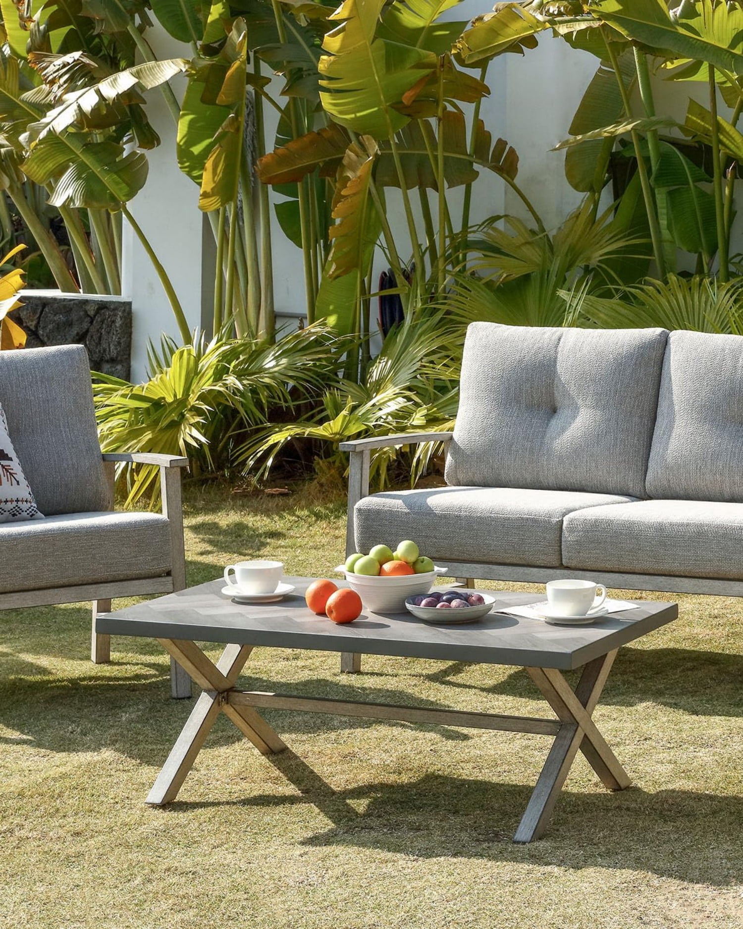 Aluminum Outdoor Coffee Table, Never Rust Rectangular Patio Coffee Table with Resin Top, All-Weather Outdoor Furniture Table for Patio, Poolside, Garden, Balcony, Porch, Silver Gray