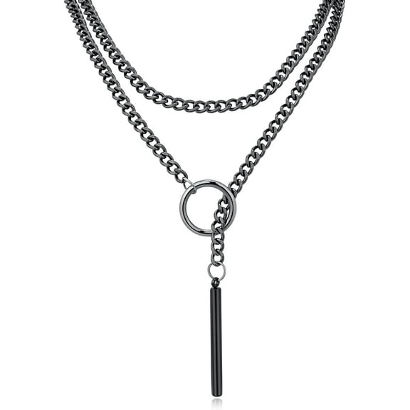 Chunky Statement Black Stain Steel Lariat Y Necklaces Wrap Choker Necklace Set Bar pendant Dark Academia Aesthetic statement handmade jewelry gift for women
