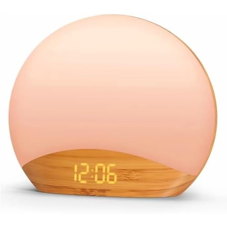 Wood Grain Sunrise Alarm Clock and Sound Machine Nightlight, Digital Dimmable Clock for Bedroom, 26 Sleep Sounds, White Noise Machine for Baby, Adults, Wake Up Light Alarm Clock for Kids