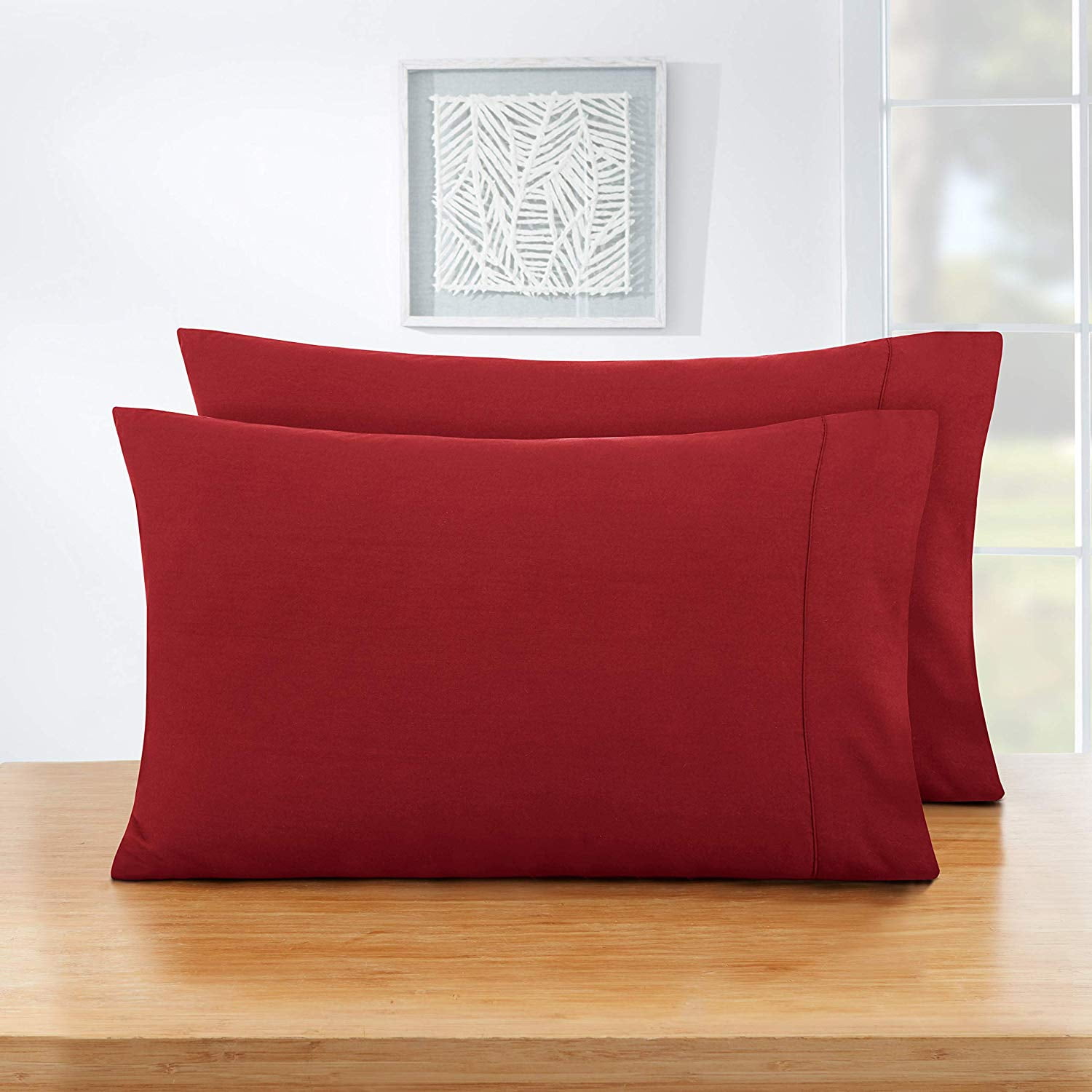 "Empyrean King Size Microfiber Pillowcases, Premium Hotel Luxury, 20""x40"", Burgundy Red Set