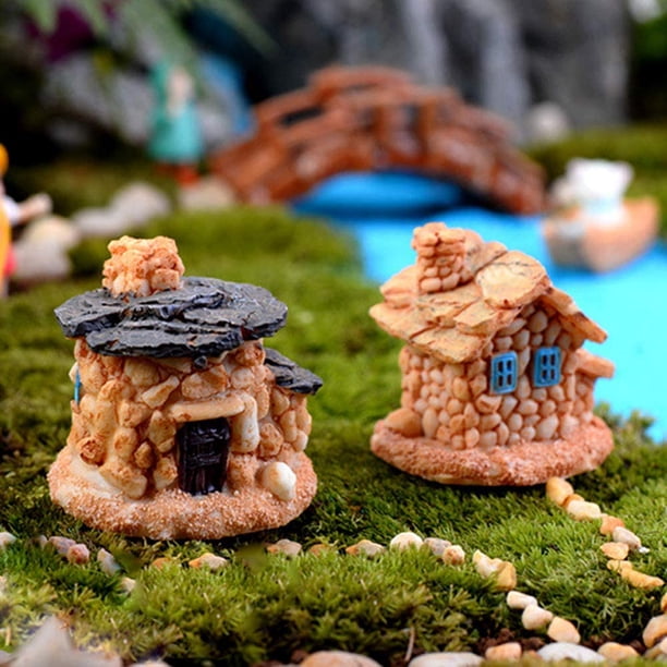 Juego De 4 Miniaturas De Casas De Piedra Para Jardinería Y Paisajismo – Decoración De Resina Para Bonsái, Terrarios Y Maquetas