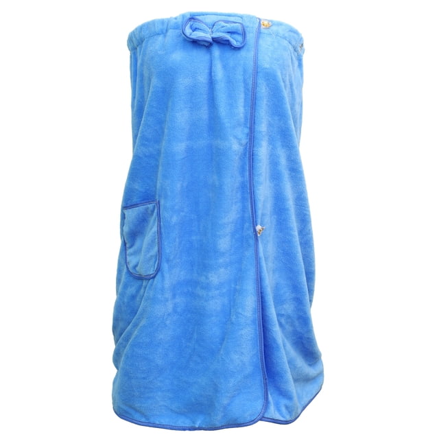 Unique Bargains Toalla de baño para mujer Ducha Cierre ajustable Toalla de baño con bolsillo Azul