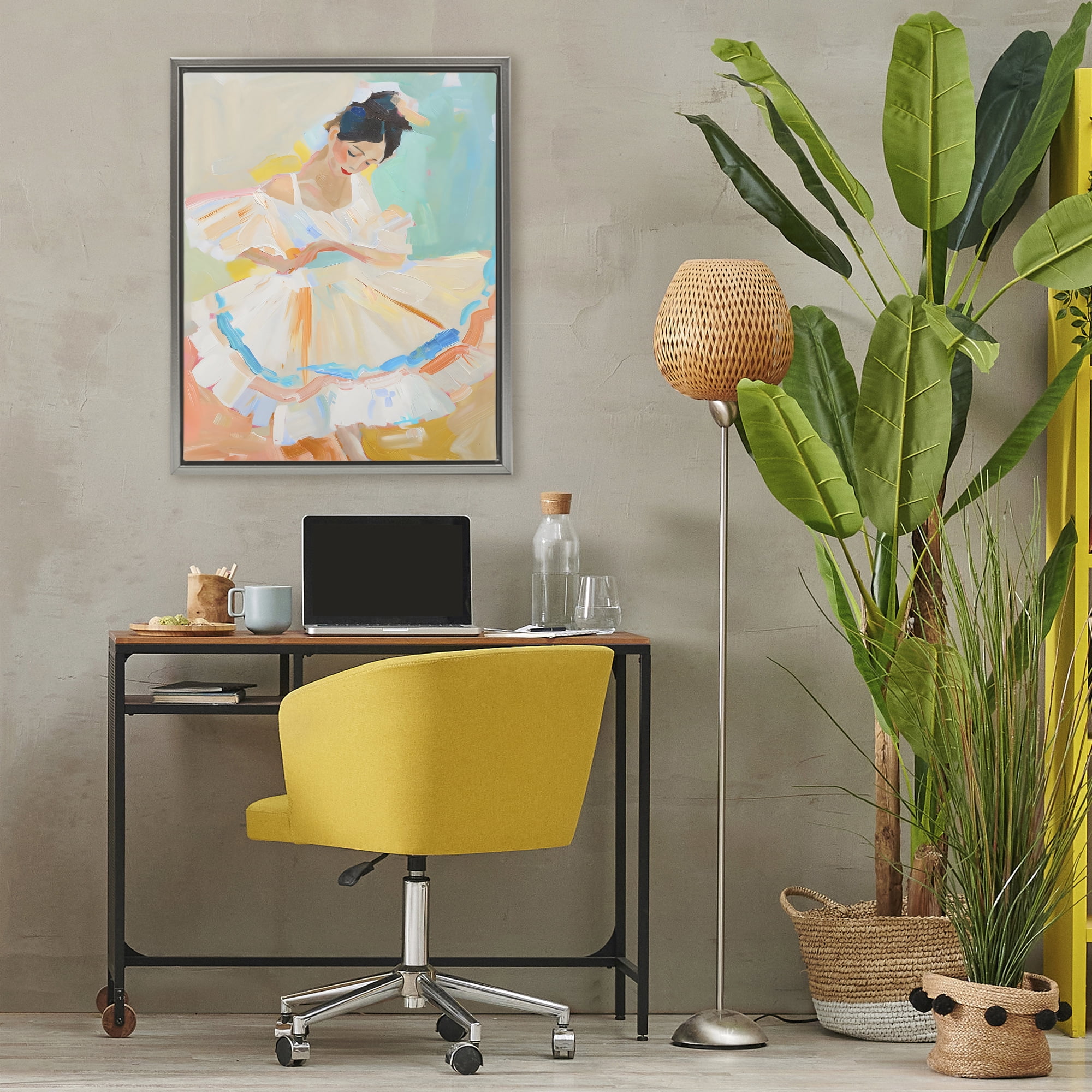 Stupell Industries Dancer with Flowing Dress Gray Framed Floater Canvas Wall Art, design by The Prints Vibe