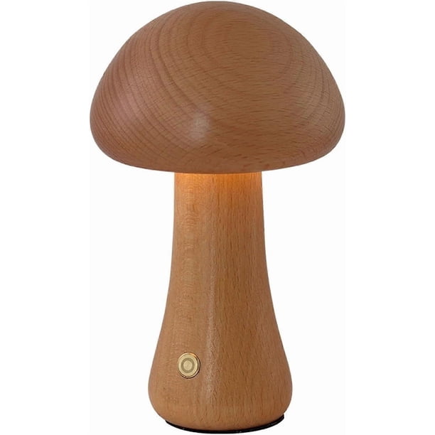 Mushroom Lamp For Bedroom, Portable Dimmable Bedside Lamp With USB Charging, Cordless Wooden Nightlight, Mushroom Table Lamp For Home Decor (Medium)