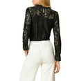 thumbnail image 4 of MODA NOVA Junior's Long Sleeve Lace See Through Floral Color Block Blouse Black S, 4 of 7