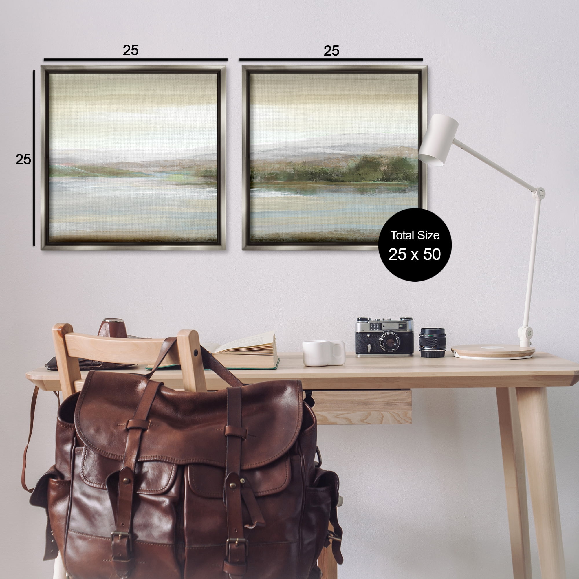 Stupell Industries Abstract Lakeside Landscape Landscape & Nature Painting Gray Floater Framed Canvas Art Print Wall Art, 25 x 25, Set of 2