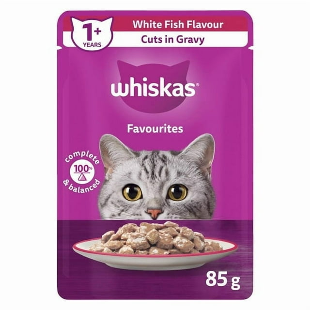 WHISKAS Favoris Morceaux en Sauce Saveur Poisson Blanc Sachet Nourriture Humide pour Chat Adulte, 85g