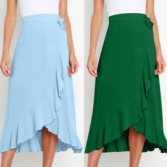 Antinious Women Solid Irregular Comfortable Soft Versatile Long Skirts