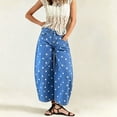 thumbnail image 3 of Evdexr Jeans Women Polka Dot Barrel Cropped Mid Waist Slacks Wide Leg Denim Baggy Loose Fit Pant Work Soft Bottoms with Pockets Blue XL, 3 of 7