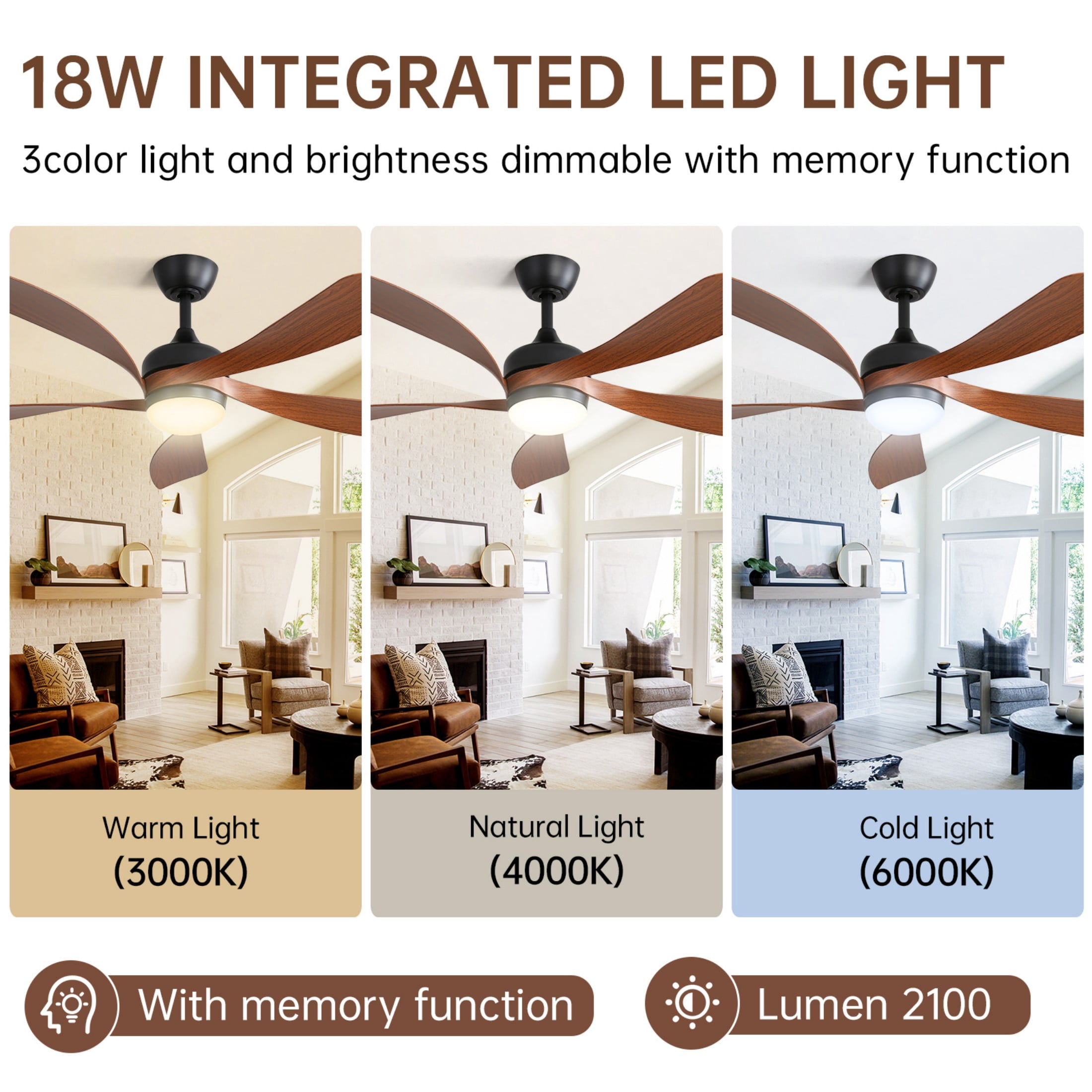 Sofucor 52" Smart Ceiling Fan, Compatible with Alexa/Google/App, 3-Color Light 6-Speed Timing Reversible DC Motor