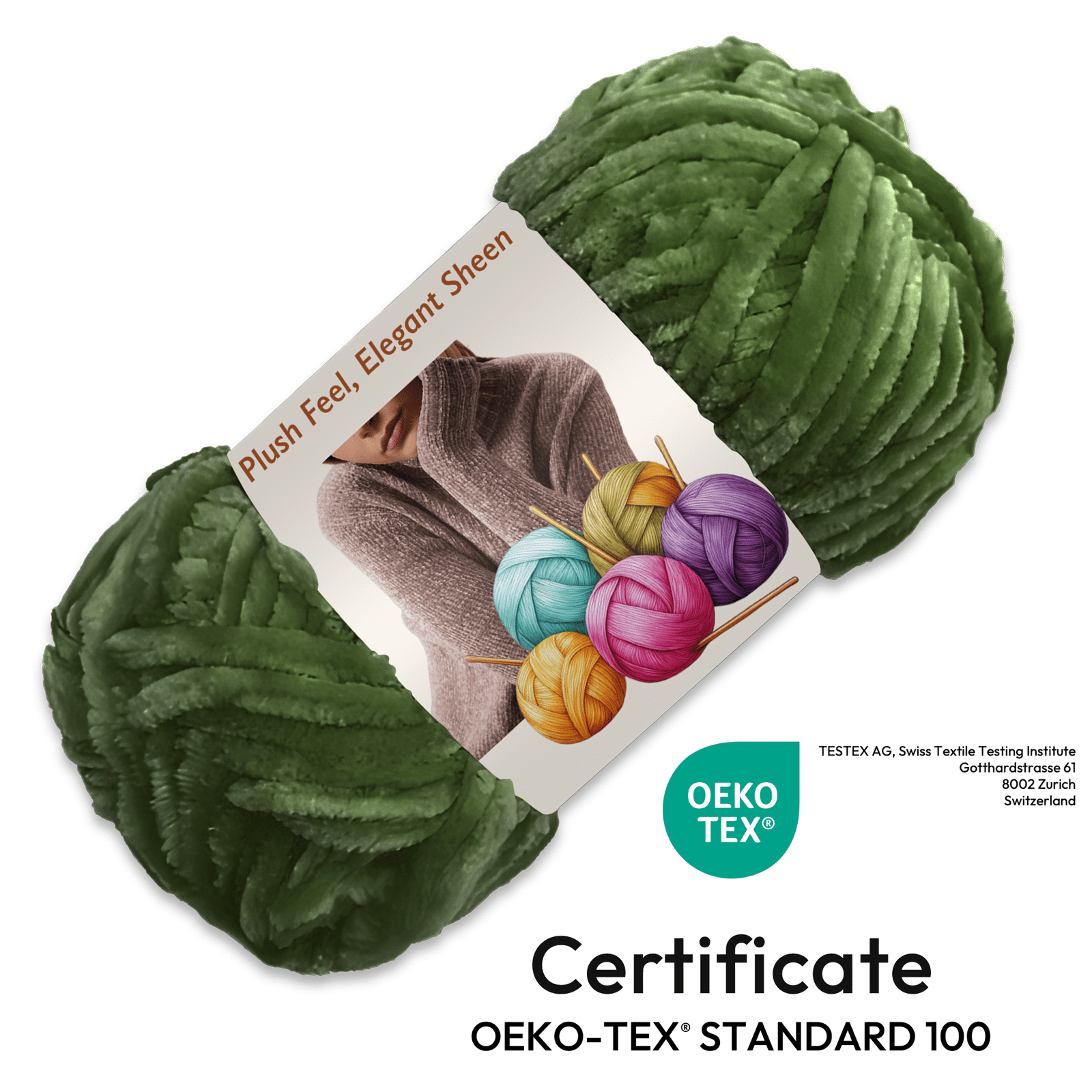 ComfiTime 6-Pack Velvet Yarn – Bulky #5, 3.5 oz / 87.5 Yds per Skein, OEKO-TEX Certified, Soft Fluffy for Sweaters, Blankets, Scarves, Home Décor, Crochet/Knitting/Amigurumi, Machine Washable, Green