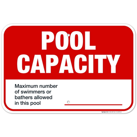 Pool Capacity Pool Sign, Pool Sign, 12x18 Aluminum