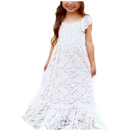 

ZRBYWB Kids Toddler Baby Girls Dresses Spring Summer Lace Solid Ruffle Sleeveless Princess Dress Baby Girl Clothes