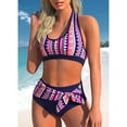 thumbnail image 4 of Colorful Two Pieces Swimsuit High Waist Bow-Swimwear Push Up Bikini Floral Print Bathing Suit Beachwear for Women Female, 4 of 8
