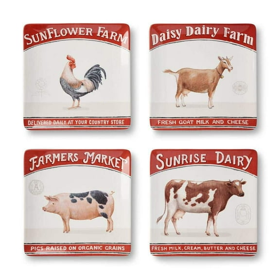 Multi-Colored Vintage Farm Dinner Plate (Set of 4)