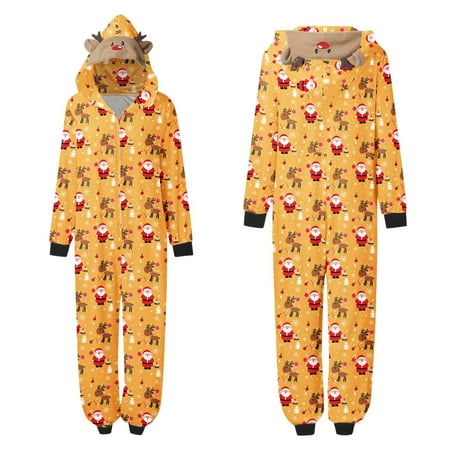 

LINMOUA Christmas Hooded Jumpsuit Pajamas Elk Loungewear Outfits Family Xmas Pjs Matching Sets