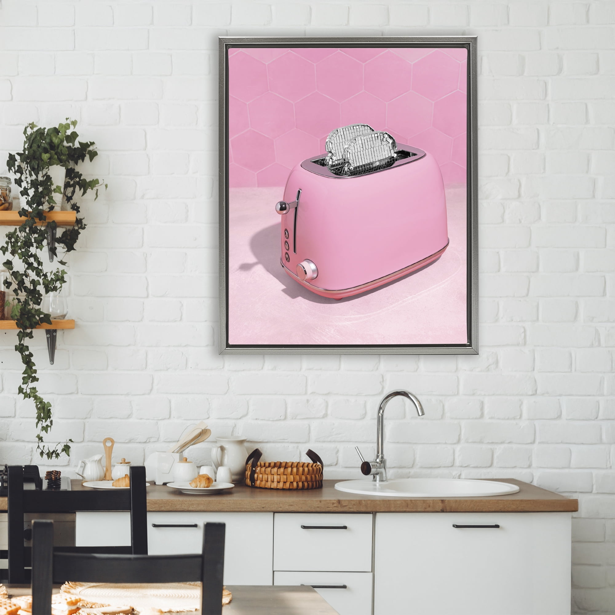 Stupell Industries Disco Toaster over Pink Gray Framed Floater Canvas Wall Art, design by LISH Creative