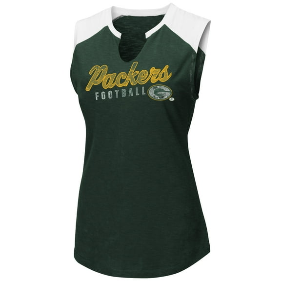 Women's Majestic Green/White Green Bay Packers V-Notch Muscle Tank Top