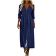 thumbnail image 3 of Taqqpue Women Maxi Dress Crewneck A Line Sundress Loose Fit Cotton Long Sleeve T Shirt Dress Casual Beach Vacation Plus Size Dress for Women, 3 of 10