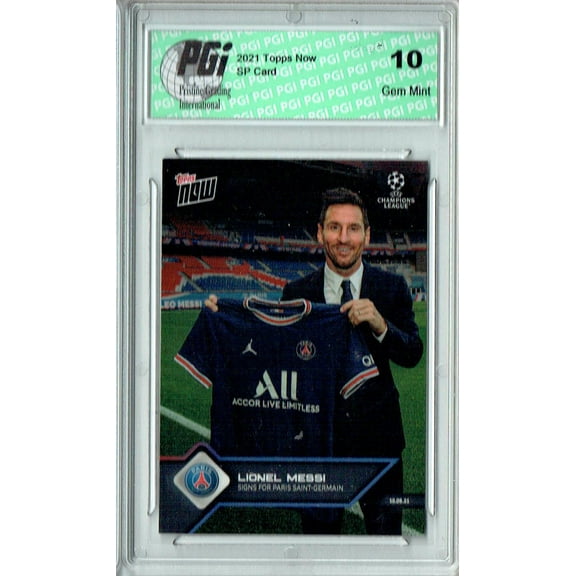 Lionel Messi 2021 Topps Now #12 Signs w PSG 9532 Made Rare Trading Card PGI 10