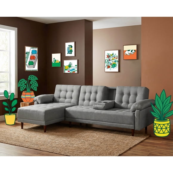 Sala Modular Sofá Cama Makora Lino Gris Claro Modelo Mosley Reversible