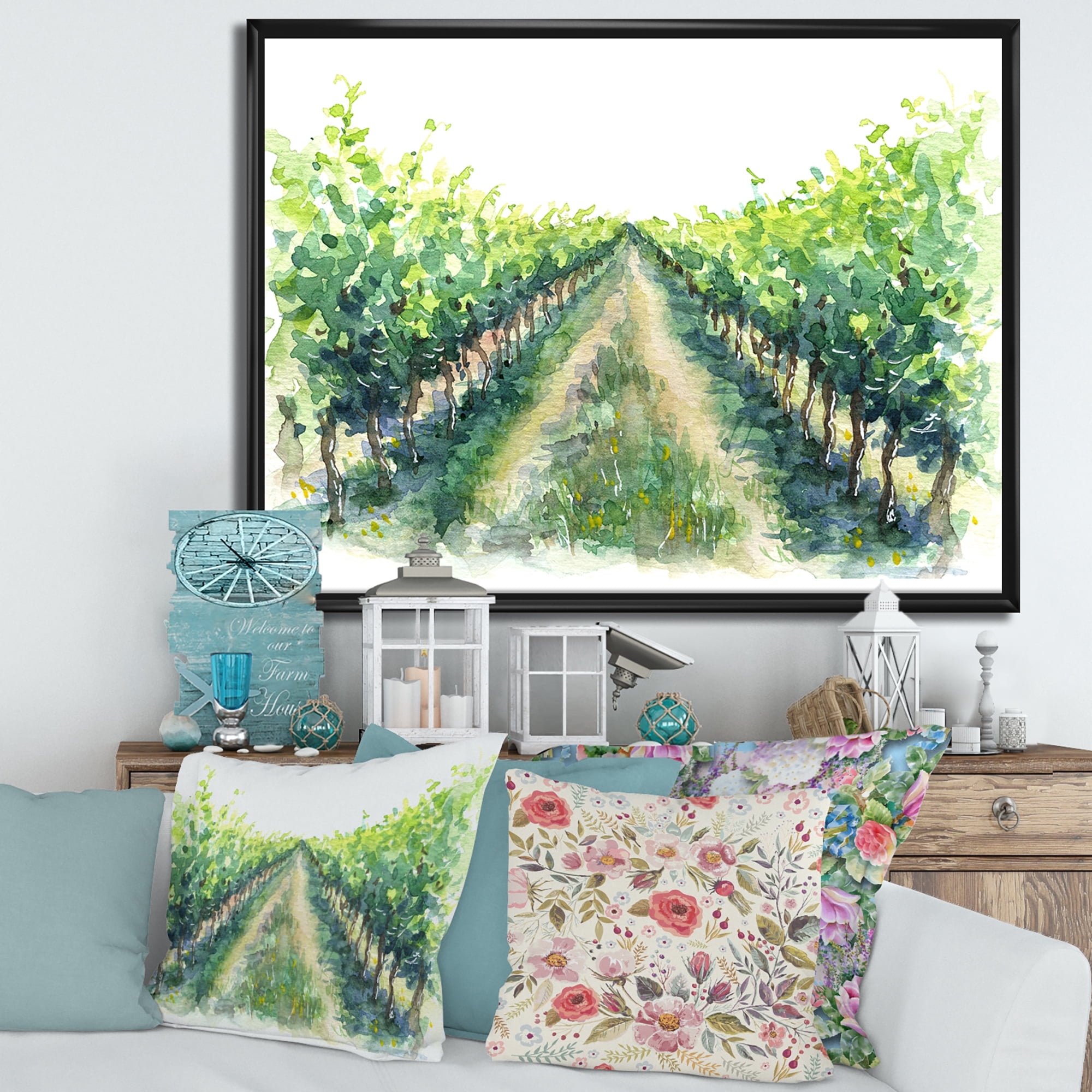 Designart 'Rural Scene Vineyard Path' Traditional Framed Canvas Wall Art Print