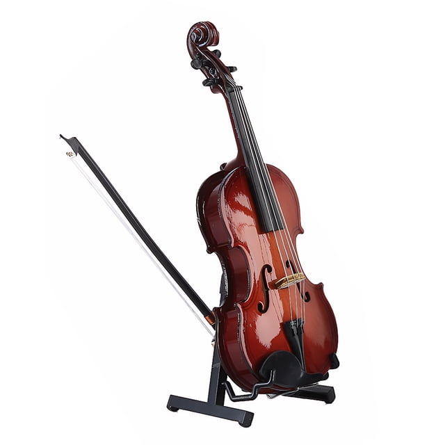 tamizeot Mini Violin With Stand Exquisite Wooden Instrument Set With Bow And Red Velvet Case Wooden Miniature Violin Stand 16cm
