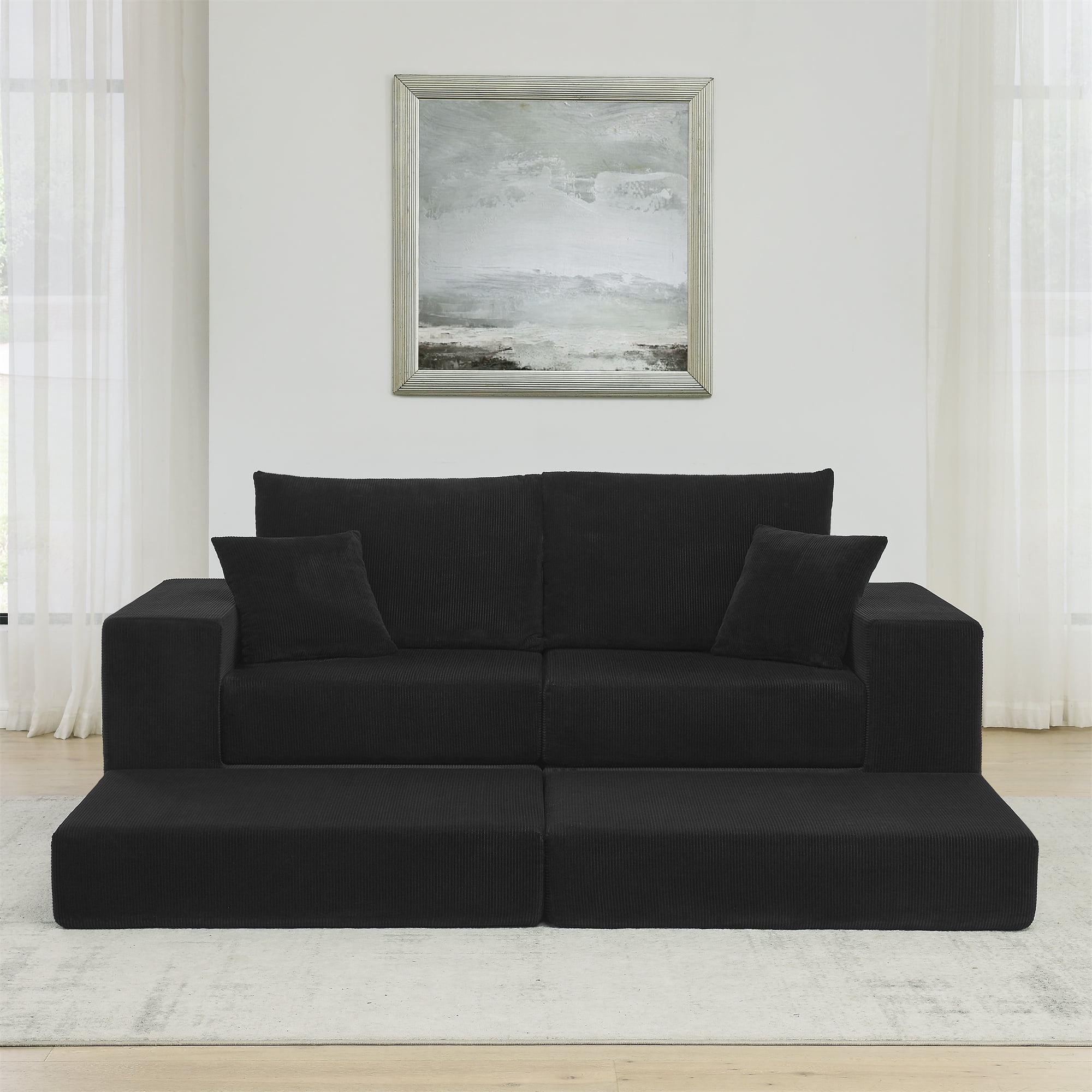 Leumius Modular Sectional Sofa,Cloud Sectional Couch with Deep Seat,Modern Modular L-Shape Sofa Couch with Chaise,Upholstered Boneless Couches for Living Room Bedroom,Black