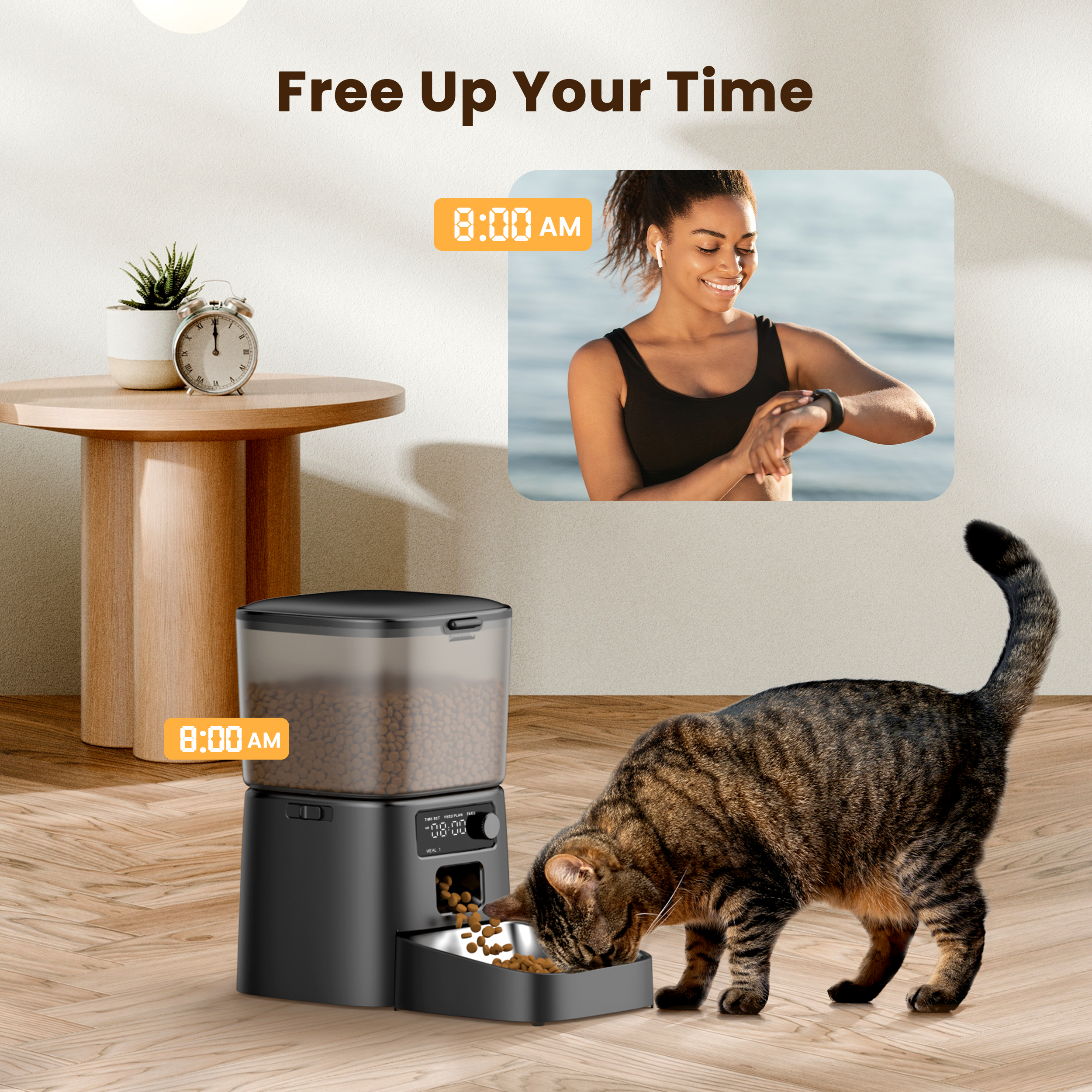 Oneisall Automatic Cat Feeder, 3.5L, Dual Power, Black photo 8