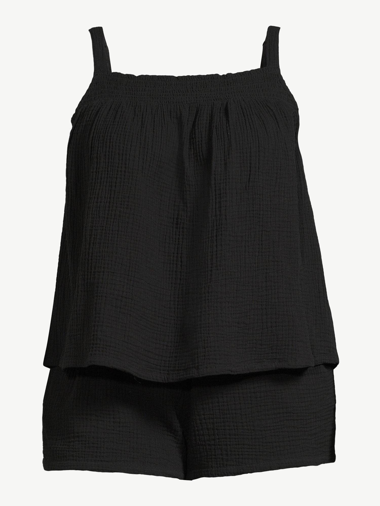 Joyspun Women's Gauze Smocked Cami Top and Shorts Sleep Set, Sizes S to 3X