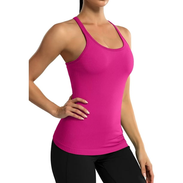Charmo Women's Ribbed Camisole Workout Tank Tops with Built in Bra