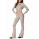 thumbnail image 1 of Conjunto de Dos Piezas de Punto para Mujer: Suéter de Larga con Cremallera, Sudadera Corta con Capucha y Pantalón Acampanado. Gris L, 1 of 8