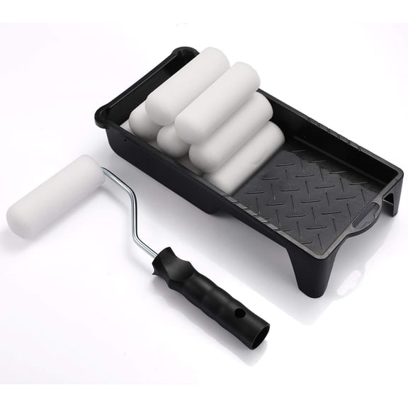 Foam Paint Roller, Roller Frame with 4-Inch Mini Paint Roller Cover Refills with Foam-Covered Ends, High-Density Foam Paint Tray Set for Room Home Repair Mini Paint Kits(12 Piece)