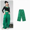 thumbnail image 2 of Hessimy Kids Girls Casual Pants Wide Leg Pants Spring And Autumn Big Pocket Sweet Wind Cargo Wide-Leg Pants For 5-15y Home Pants (Green,8-9 Years), 2 of 6