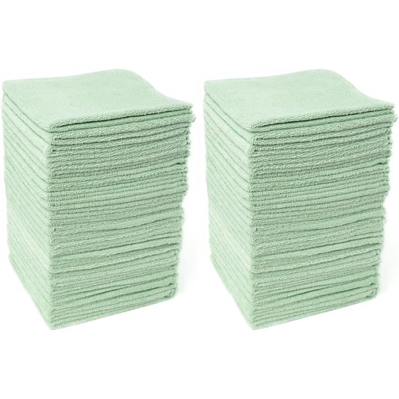 Microfiber Cleaning Cloths with Poly Scour Scrub Side, 13 x 13 inches, 50 Pack, Glass Car Window Dish Cloths, Reusable and Machine Washable, Lint-Free, Medium Grey