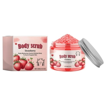 HHBEAUTY Strawberry Shea Sugar Scrub, Exfoliating Body Scrub Removes Dead, Dry Skin for a Soft & Hydrated Feel, Nourishing Essential Body Care