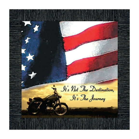 Harley Davidson Gifts for Men and Women, Patriotic Harley Accessories, Harley Davidson Wedding Gifts, Sunset American Flag for Harley Riders, "It's Not the Destination" Unique Motorcycle Decor, 8554