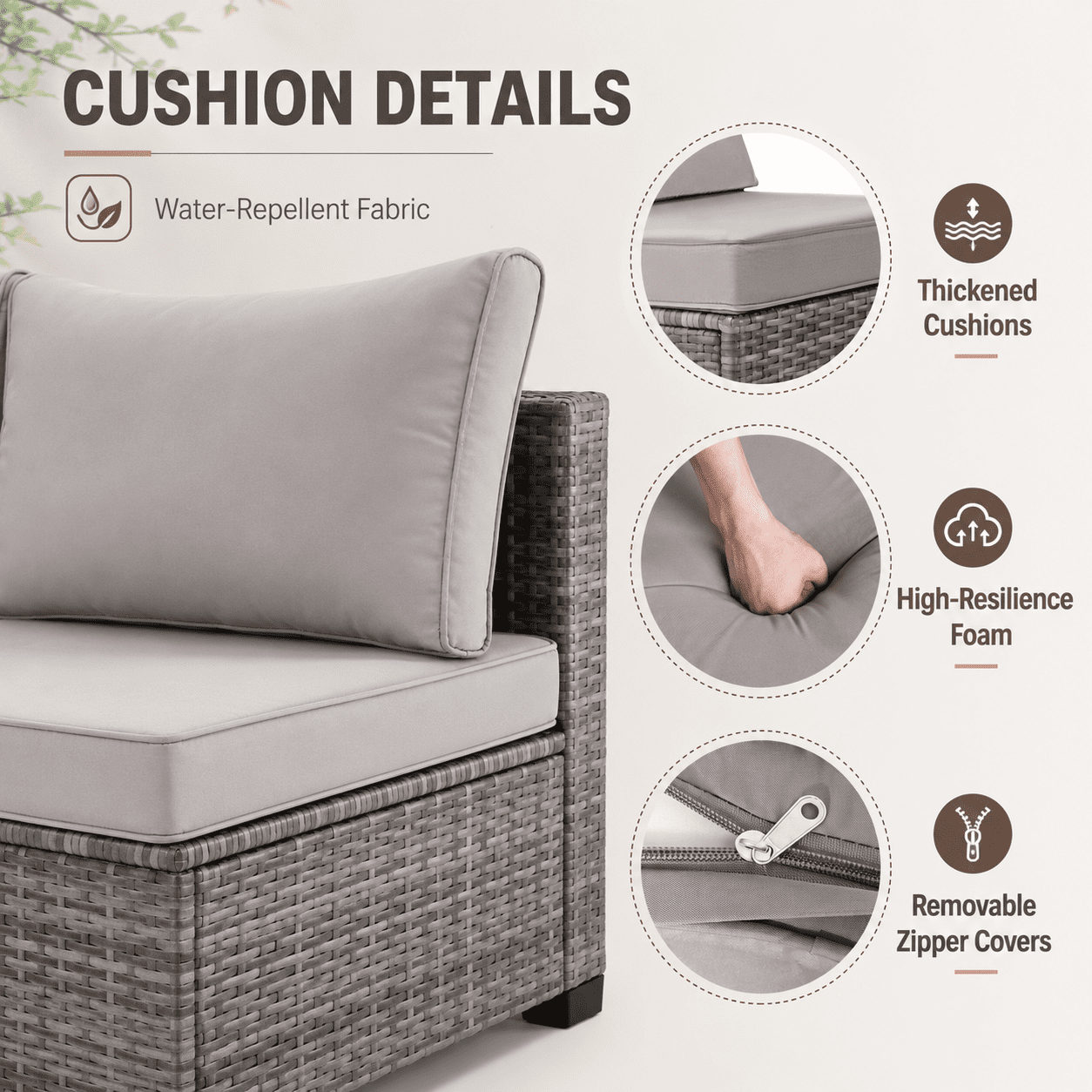 Seizeen Outdoor Furniture, 7PCS Patio Furniture Set Sectional Sofa with Cushions, Front Porch Balcony Furniture Conversation Couch Set with Table