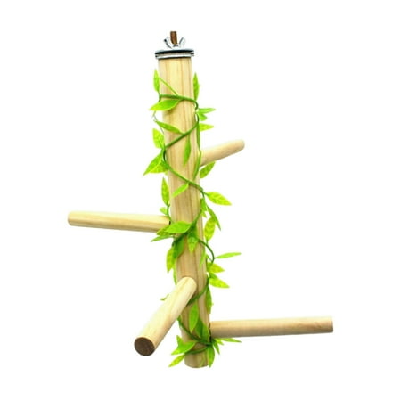en bird Perch Stick Platform Holder Chew Toys Parrot Stand Toy Fork with Leaves
