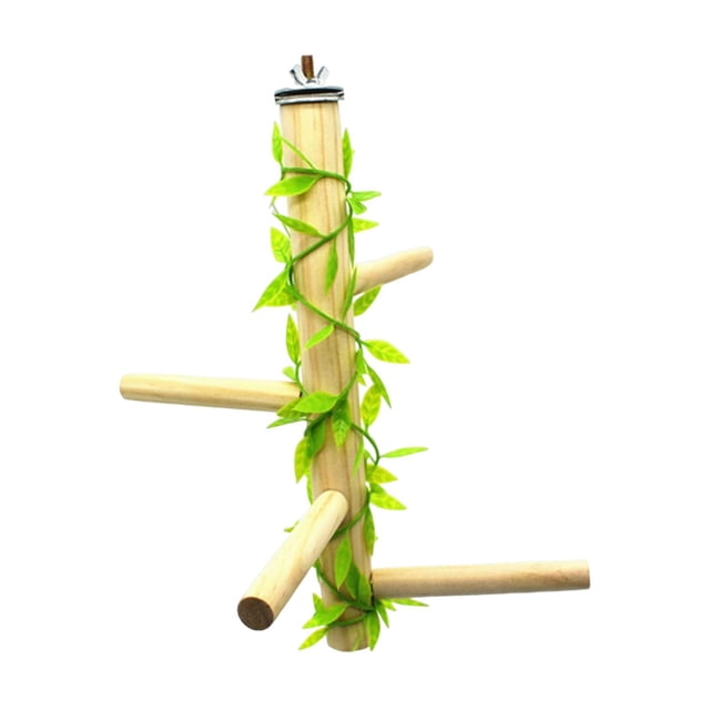 Soporte pino para loros, estante de juguete para masticar, juguetes colgantes para jaula de pájaros, molienda de piezaza, percha para pájaros , con hojas Colco Soporte de percha de pájaro loro